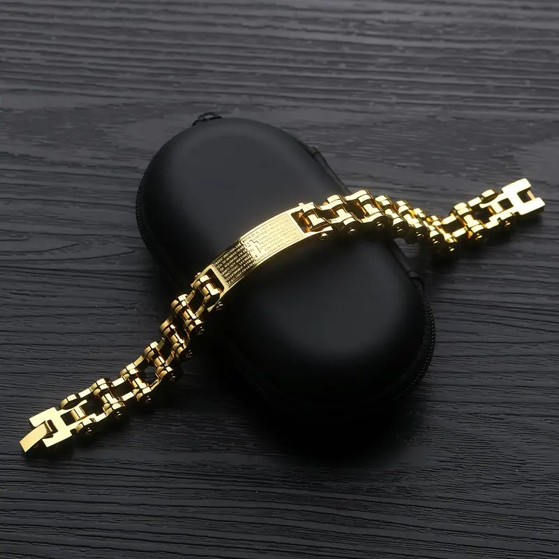 

Bible Cross Men Bracelet Stainless Steel Jewelry Pulseras Hombre Motorcycle Chain Heavy Metal Bracelets Vintage Mens Jewellery