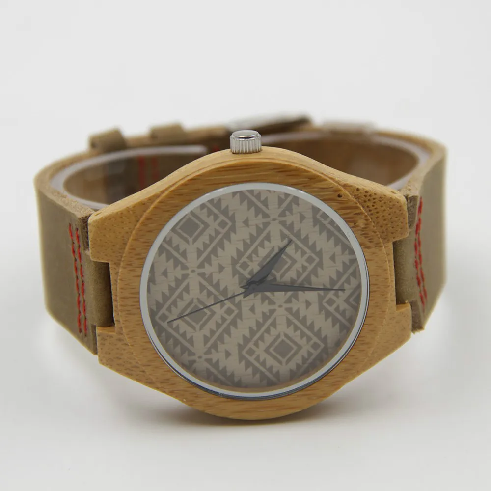 2016 модные деревянные часы из натурального бамбука с натуральной воловьей кожей