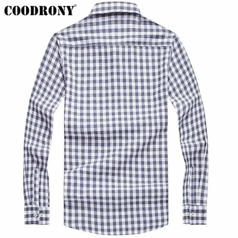 Бренд COODRONY, мужская рубашка, хлопковая рубашка, Мужская одежда, осенняя уличная мода, клетчатые повседневные рубашки с длинным рукавом, Camisa Masculina 96044