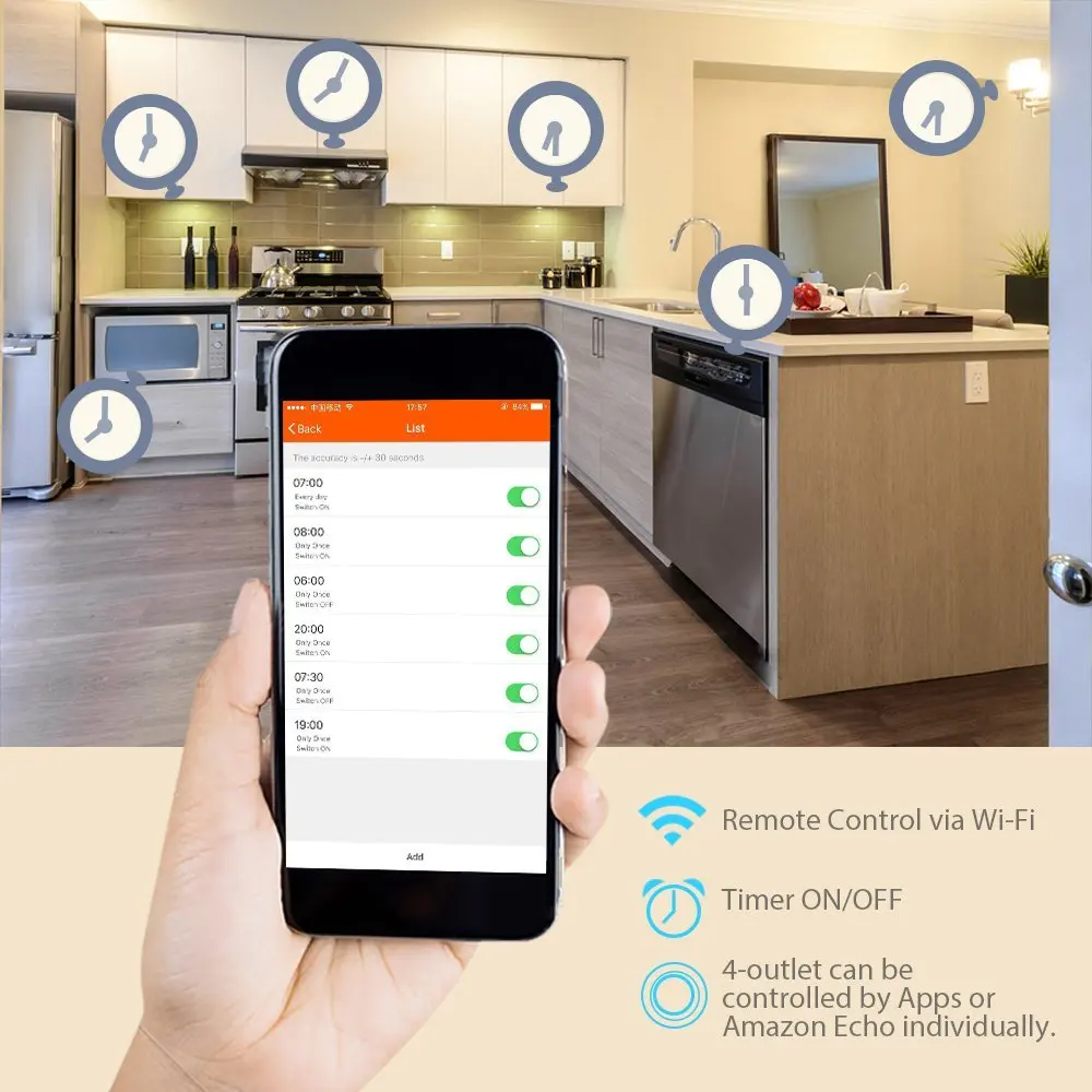 Lonsonho Wifi умный сетевой фильтр 4 розетки переменного тока 4 порта USB работает с Alexa Google Home Mini Smart Life