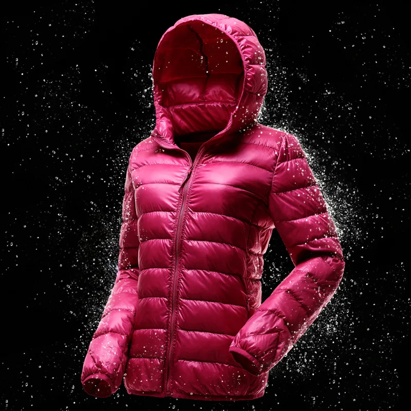 

Plus size fashion ultra thin lightweight white duck down jacket women hooded slim down coat for spring and autumn