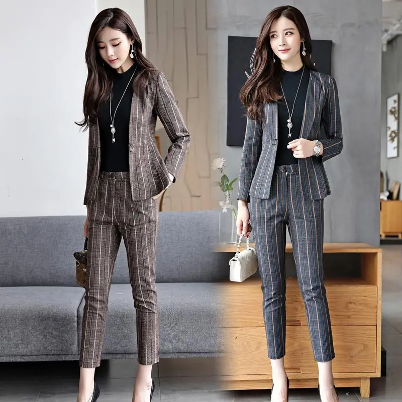 

2018 spring and autumn women's pencil pants suit two-piece striped suit jacket + pencil pants fashion women's suits