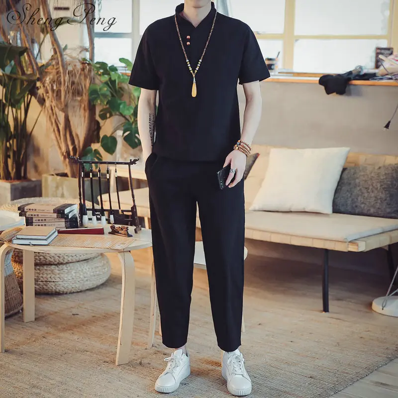 Новинка 2018 льняные костюмы мужские классические Китайская традиционная Мужская