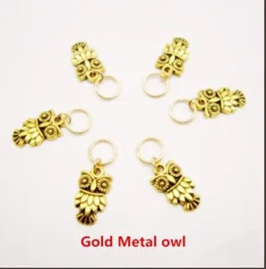 Gold Metal owl 6 шт./лот, различные амулеты для волос, оплетка, дреды, бусины, кольца для зажимов, аксессуары для укладки волос, приблизительно 8 мм, внутреннее отверстие - Цвет: Gold Metal owl