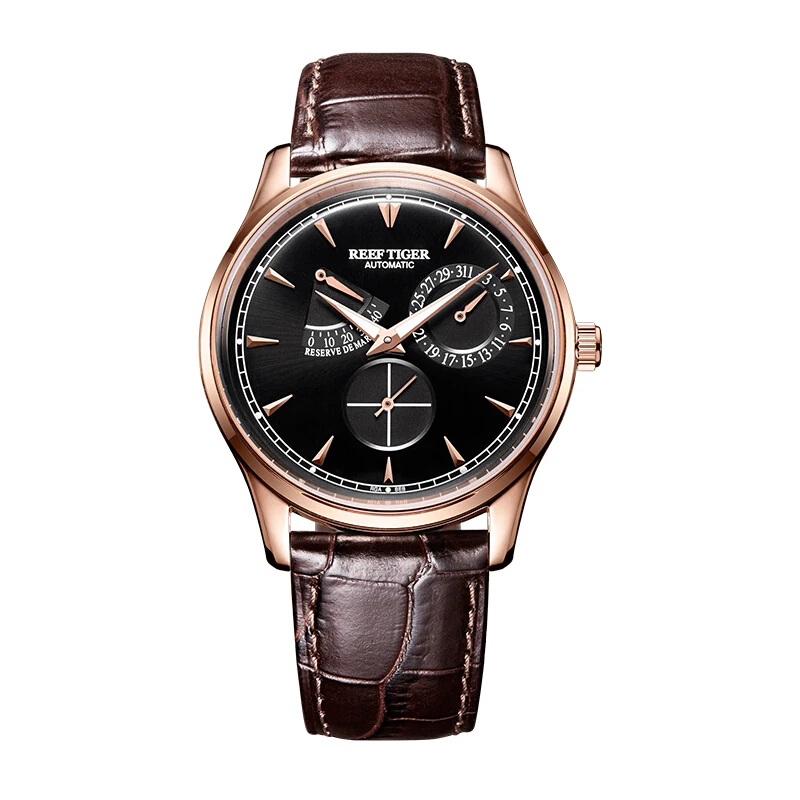 

Reef Tiger Artist Serier RGA1980 Men Business Dual Windows Power Reserve Dial Automatic Self Wind Mechanical Wrsit Watch