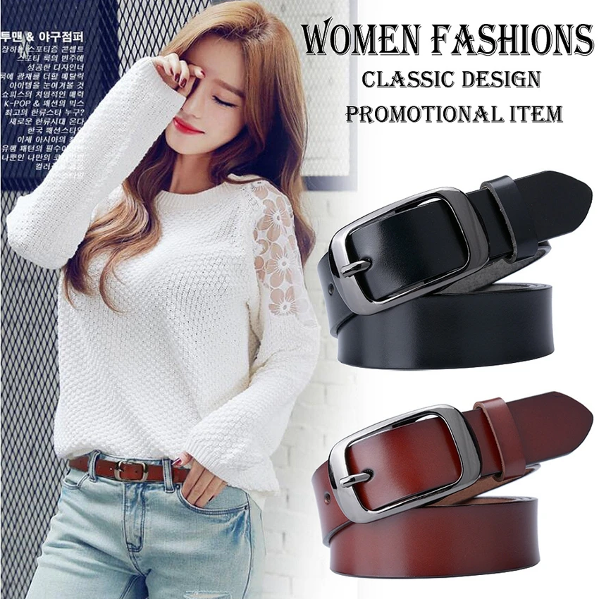 New Designer Fashion Women's Belts Genuine Leather Brand Straps Female Waistband Pin Black Buckles Fancy Vintage for Jeans