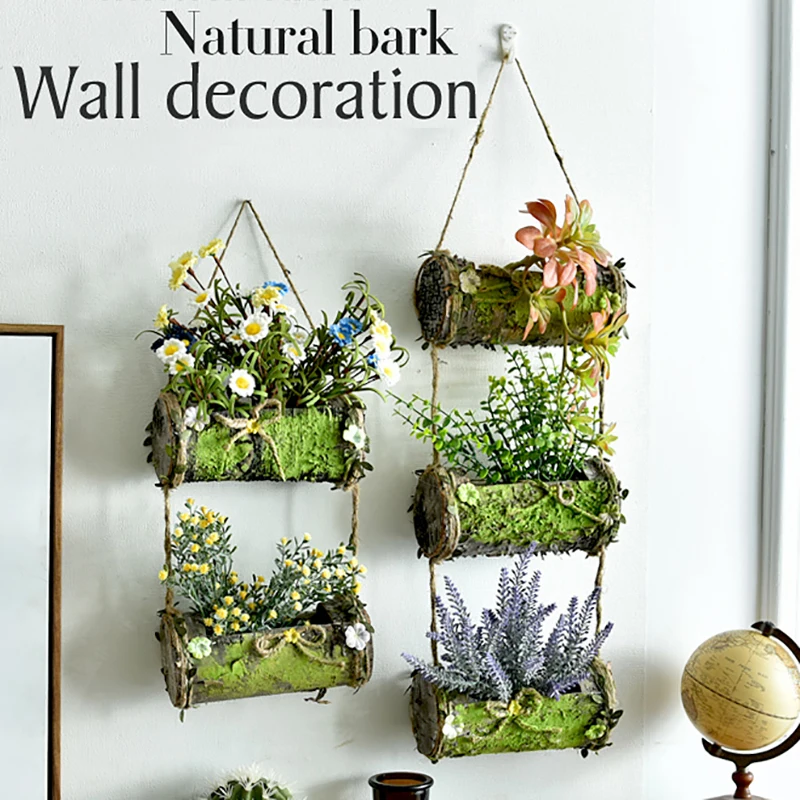 1 шт. настенный слой натуральная деревянная корзина для коры Искусственные цветы
