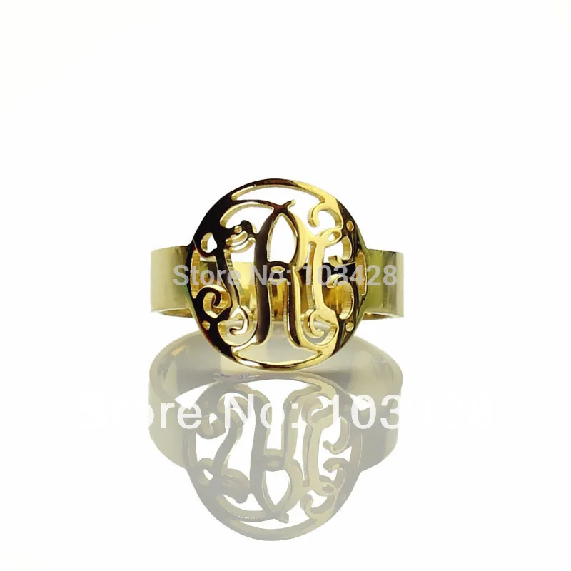 

AILIN Personalized Cut 3 Monogrammed Initials In Circle Monogram Ring Gold Color Name Round Rings
