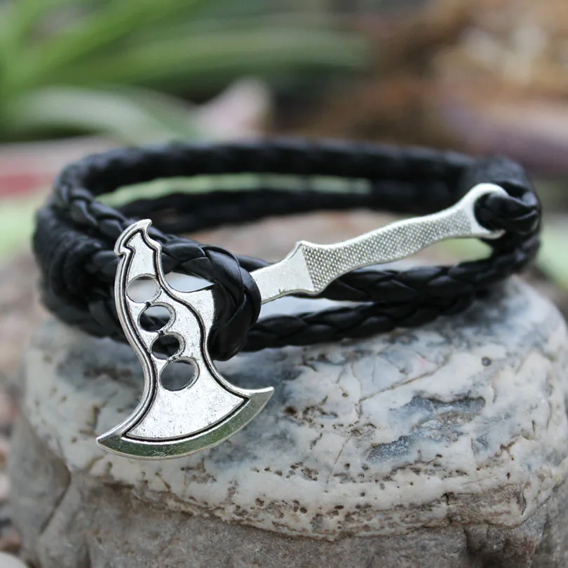 Punk Bracelets black Synthetic leather Bracelet Vintage Retro Viking Giant Axe For Men Women Christmas Gift | Украшения и