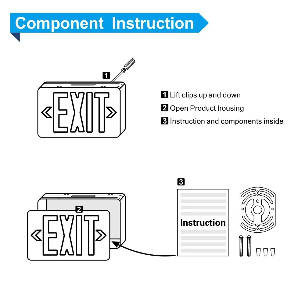 Led Exit Sign with Battery Backup Hardwired Red Light Combo Electric Up Illuminated | Лампы и освещение