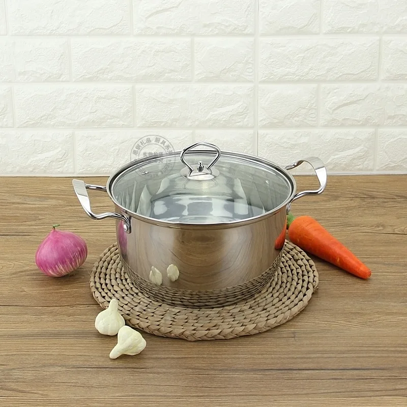 Новая мода из нержавеющей стали 2 в 1 слой кастрюля для приготовления пищи кастрюля газовая, индукционная плита прочные суповые горшки стеклянная крышка