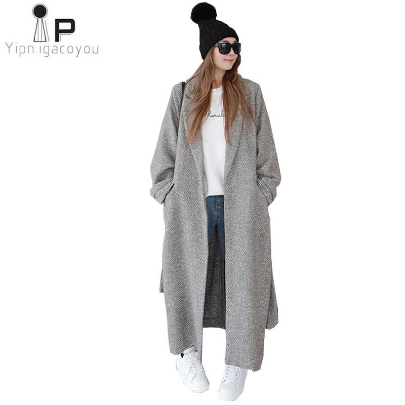 Модное осенне зимнее пальто с длинным рукавом для женщин свободного кроя больших