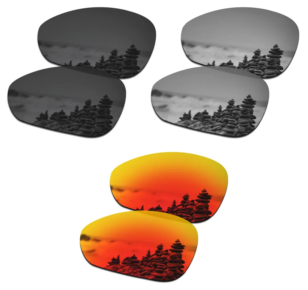 

SmartVLT 3 Pairs Polarized Sunglasses Replacement Lenses for Oakley Crosshair 1.0(2005) Black and Silver Titanium and Fire Red