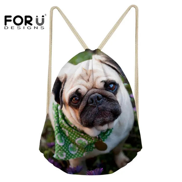 FORUDESIGNS/спортивная сумка-мешок на шнурке маленькие дети мальчики девочки для езды на велосипеде бег на открытом воздухе Прекрасный Мопс печать тренажерный зал мешок фитнес сумка - Цвет: CA5036Z3