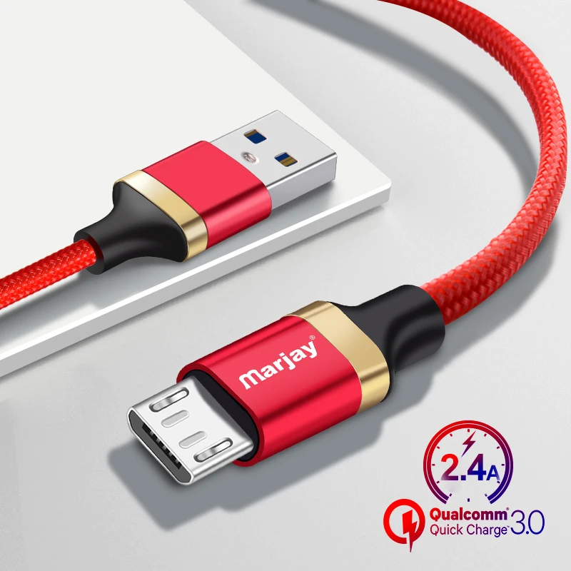Micro USB кабель Marjay 2.4A нейлоновый Плетеный Быстрый зарядный для Samsung Xiaomi Huawei LG msirusb