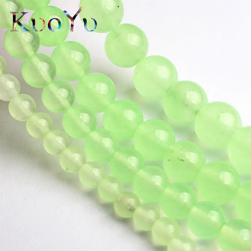 Круглые бусины-разделители из натурального камня ААА зеленого лимона халцедона