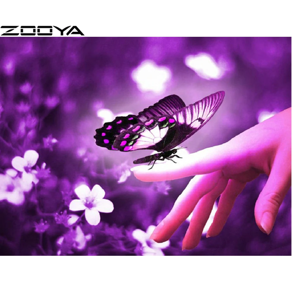 

ZOOYA Diamond Embroidery 5D DIY Diamond Painting Wall Stickers Embroidery With Diamonds Purple Butterfly Flower And Hand R573