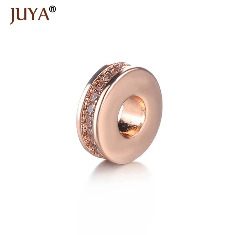 

Модные бусины Juya, фурнитура, медные циркониевые круглые бусины-разделители для изготовления ювелирных изделий «сделай сам», браслетов, оже...