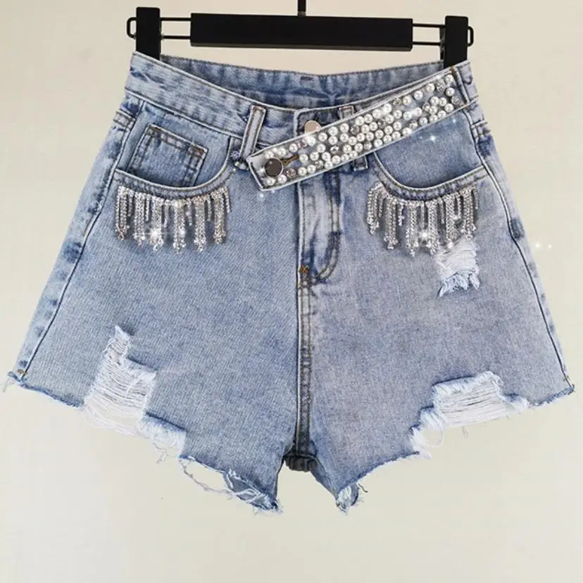 Женские джинсы с блестками летние шорты высокой талией и объемными цветами |