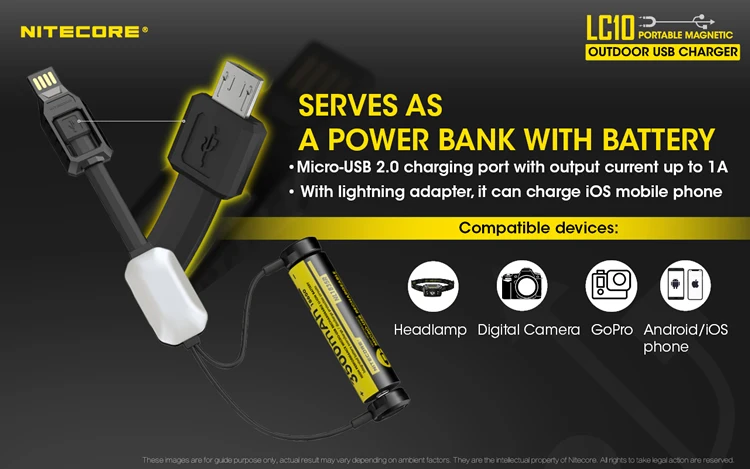 Nitecore LC10 портативное магнитное USB зарядное устройство power Bank без батареи Smart почти все виды литий-ионных батарей