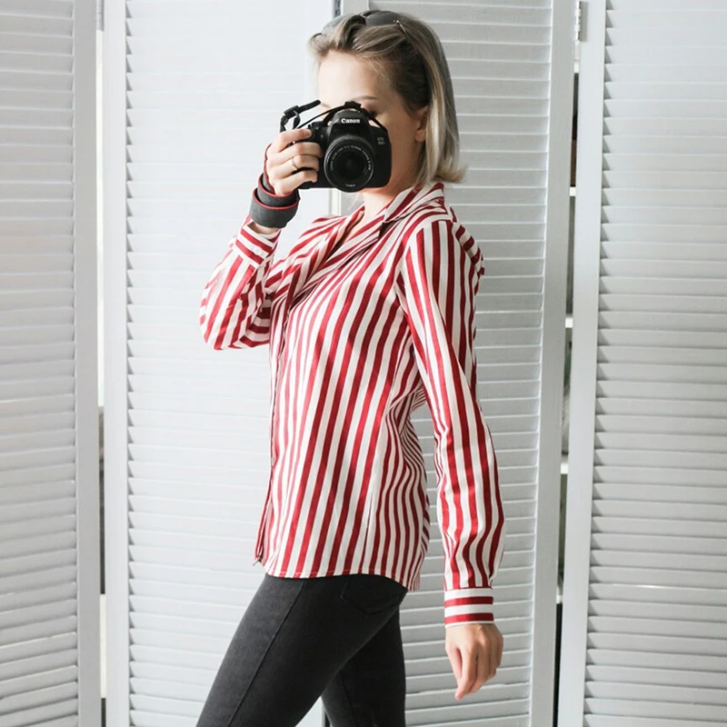 Полосатые блузки Blusa новые женские топы весенние Рабочие Рубашки с длинным