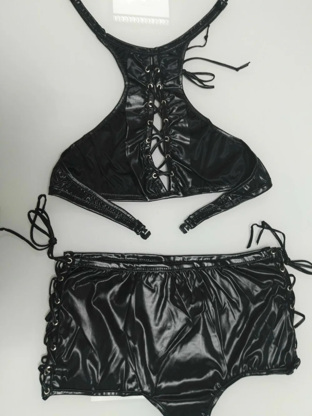 Сексуальное нижнее белье черное виниловое платье Babydoll Ночная одежда для сна один