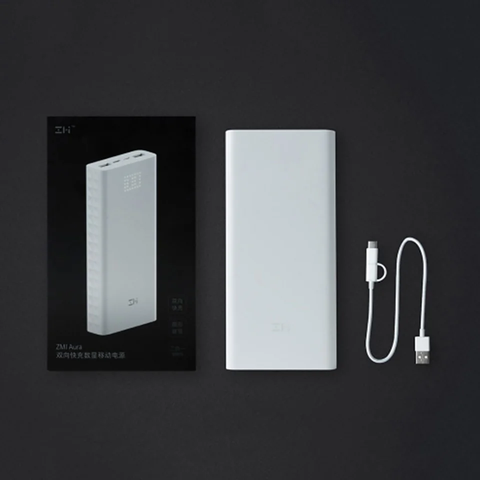 Внешний аккумулятор ZMI QC3.0 20000 мАч быстрая зарядка два USB и Type C зарядного