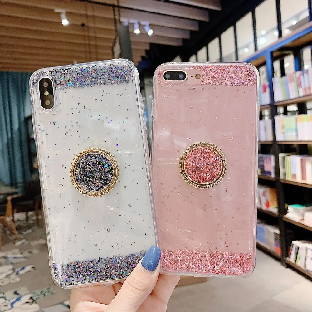 KISSCASE Модный Блестящий чехол для телефона iPhone 6 6s 7 8 X XS XR Прозрачный с кольцом 8Plus