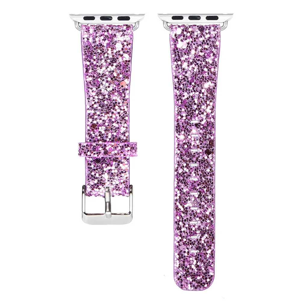38 40 42 44 ремешок для часов, мм для Apple Watch Series 4/3/2/1 кожаный ремешок Bling Iwatch Группа наручные часы браслет блеск - Цвет ремешка: purple