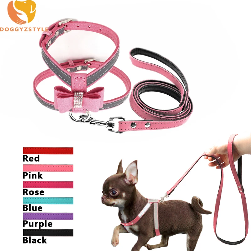 Светоотражающие Pet Поводок для собак и кошек с бантом со стразами замшевые