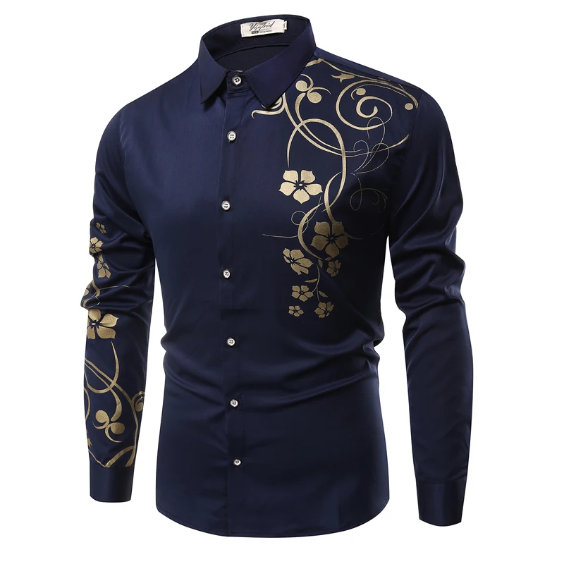 

2020 Spring Summer New Men Cotton Clothing Social Shirt Slim Fit Print Long Sleeve Men Shirt High Quality Camisa Masculina