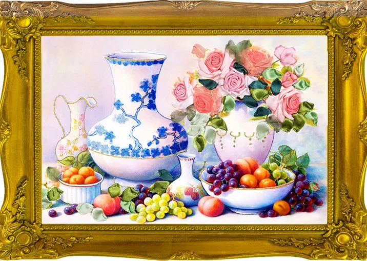 3D flower 54x40cm Чистый запас очень дешево, Набор для вышивки лентами, набор розовых цветов, пятнистый набор для рукоделия, сделай сам, ручная работа, рукоделие, искусство, домашний декор - Цвет: 3D flower 54x40cm
