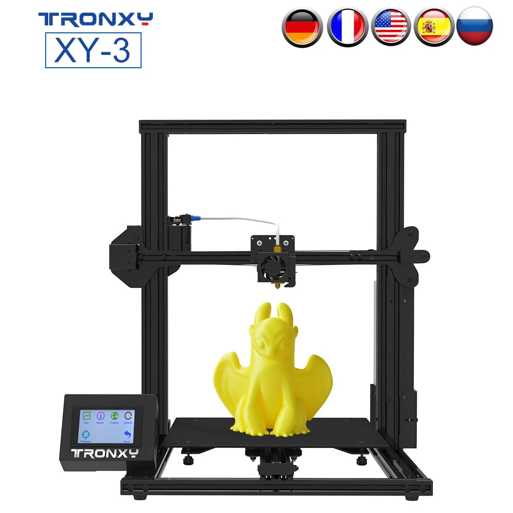 TRONXY XY-3 3d принтер полусобранный с датчик накаливания и питания, Полный металлический каркас, ЖК-сенсорный экран, обновленная Тепловая кровать