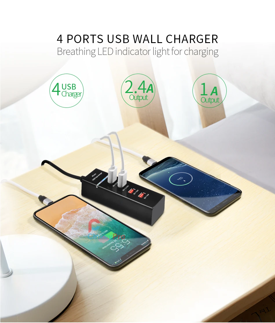 CinkeyPro 4 порта USB зарядное устройство с Светодиодный Светильник настольный адаптер мобильный телефон Быстрая зарядка для iPhone iPad samsung универсальный
