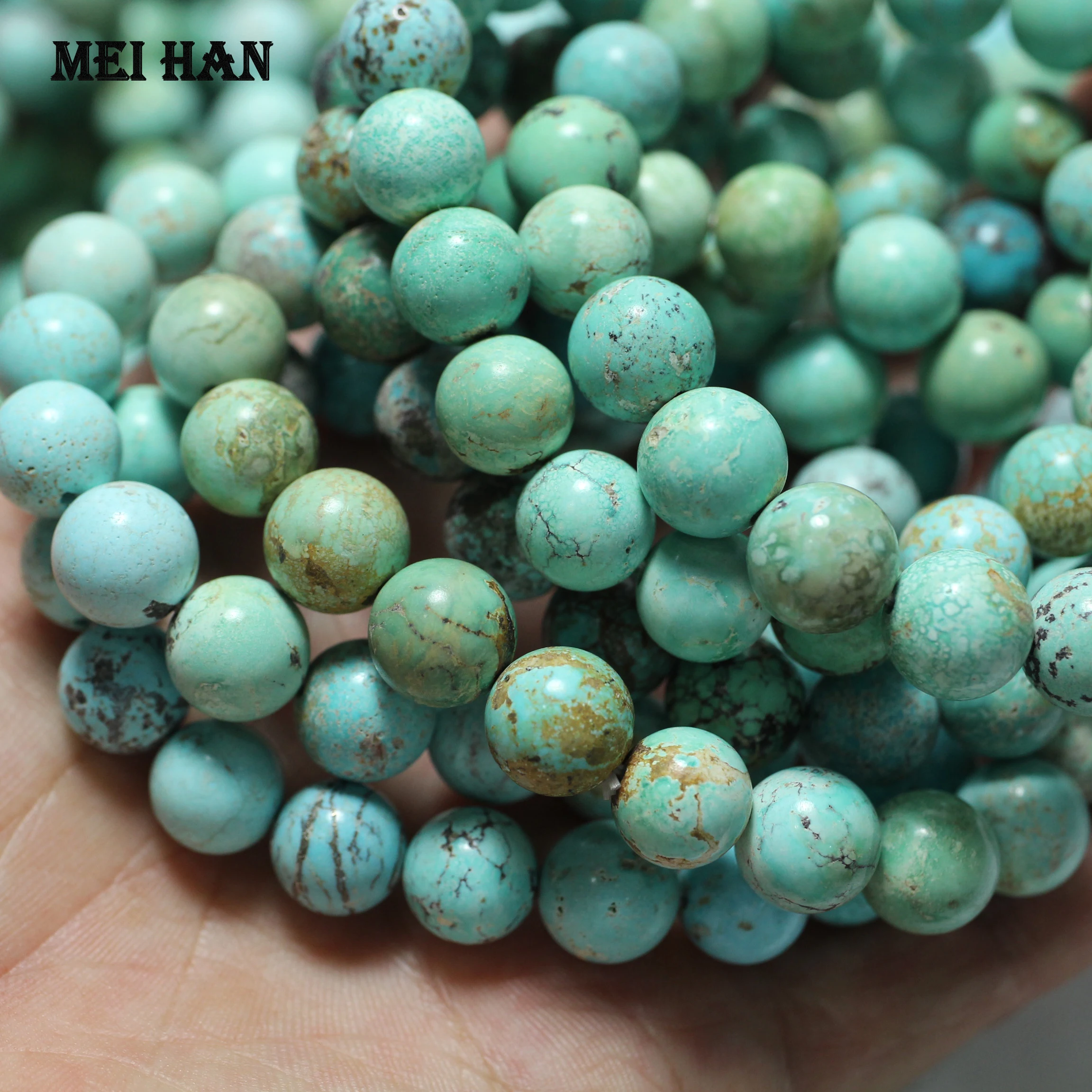 Meihan(18 бусы/24 г/компл.) Редкие удивительные 10-10,5mm натуральный Хубэй Бирюзовый темно-синий рудные шарики для ювелирных изделий