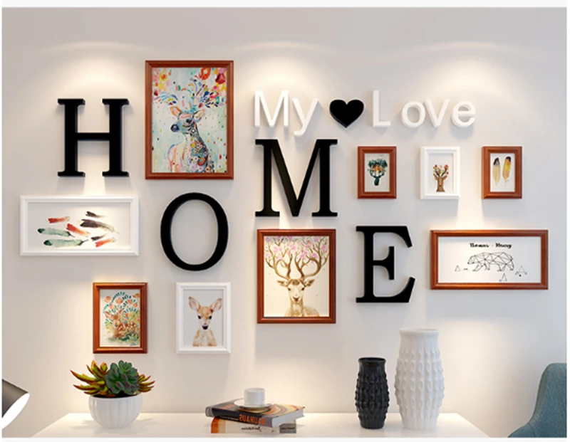 9 шт. картина Love home настенные фоторамки комбинированные часы набор деревянная гостиная настенная комбинация Винтаж DIY фоторамки