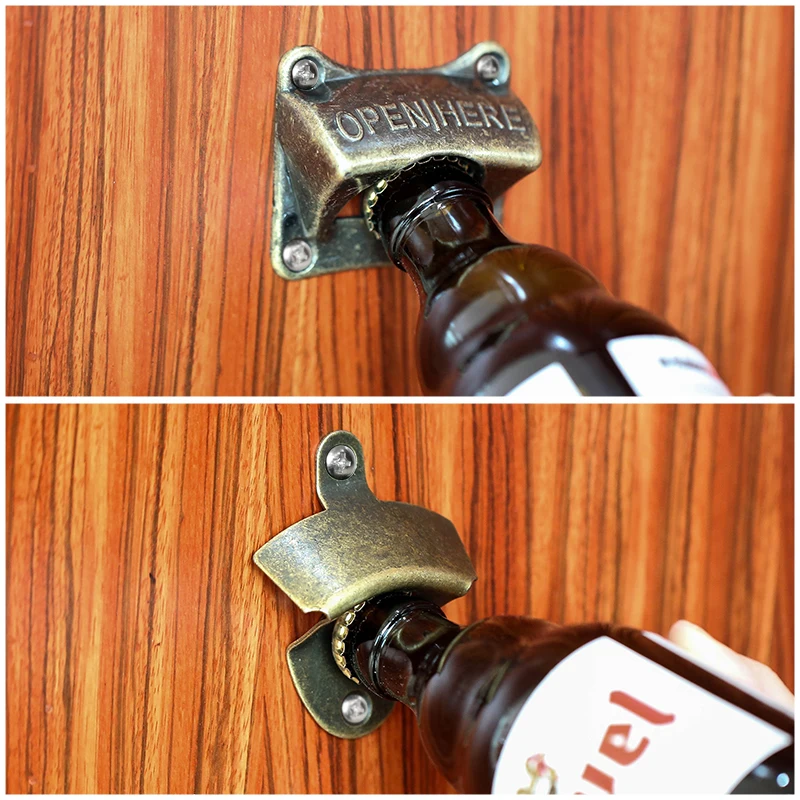 Винтажный Бронзовый нержавеющий стальной настенный открывалка для бутылок с