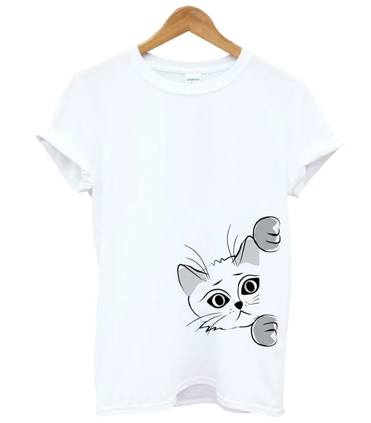 

peeking cat looking Women tshirt Cotton Casual Funny t shirt Gift For Lady Yong Girl Top Tee Drop Ship S-717