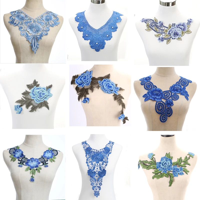 

Charming Blue Chiffon Bowknot Neckline Lace Collar Fabric Sewing Applique Craft