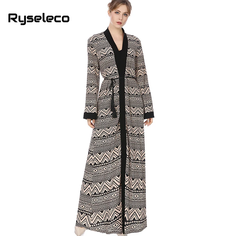 Женское длинное мусульманское платье Ryseleco с геометрическим узором и открытым