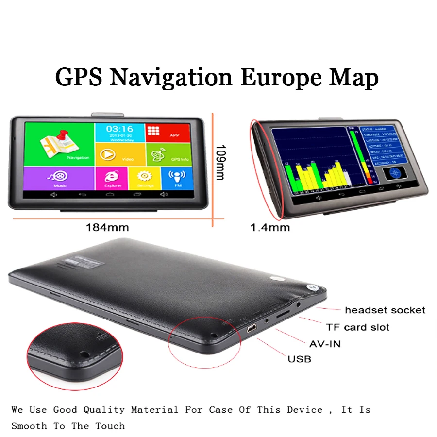 7 дюймовый сенсорный экран Android емкостная gps навигация Европейская карта Wifi Bluetooth