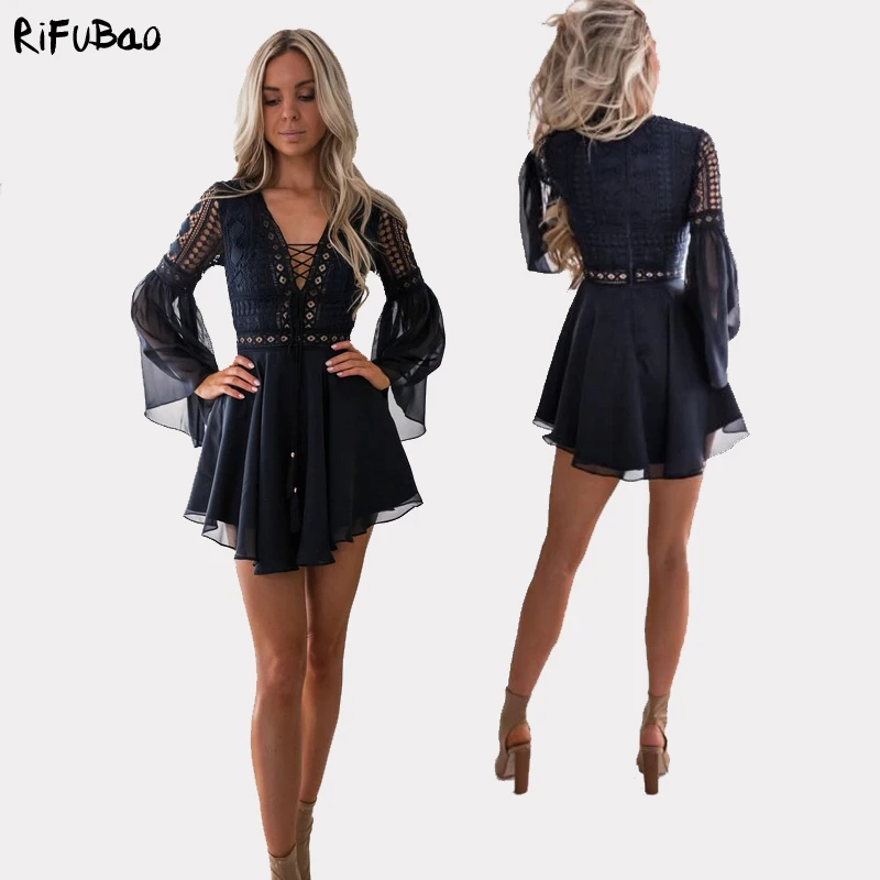 Сексуальное женское мини-платье с v-образным вырезом длинным рукавом шифоновое