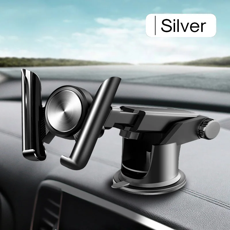 Voulttom Car Phone holder in car Windshield Dashboard for iPhone X XS Max Samsung Huawei Auto lock Gravity Mobile Phone Holder - Цвет: Серебристый