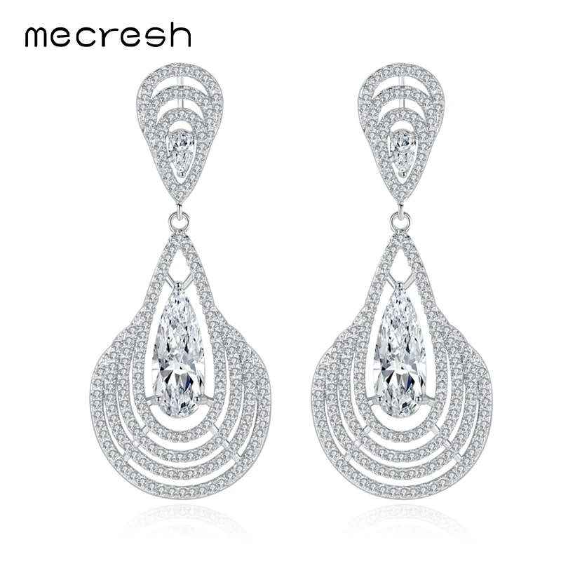 

Mecresh Trendy Color Bride Hanging Earrings Clear CZ Hollow Statement Women Earrings Wedding Engagement Jewelry MEH1131