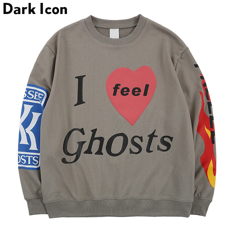 Мужской свитшот с надписью Dark Icon Lucky Me I see Ghost весна 2019 принтом пламени в стиле хип