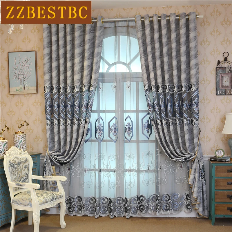 

Europe and American style luxury grey chenille curtains for living room Window curtain bedroom /Kitchen/ Hotel Custom finished