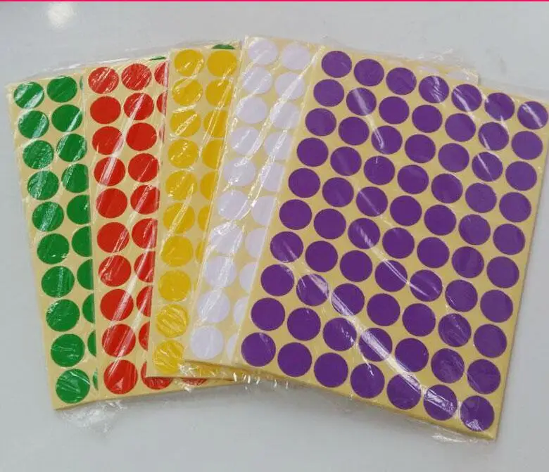 15 листов 10 размеров круглые цветные этикетки самоклеющиеся наклейки в горошек