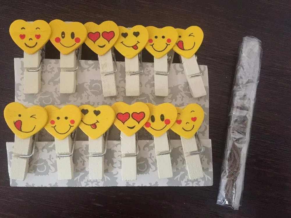 12 шт. Улыбка лица Бумага клипы с веревкой конопли Булавки одежда деревянный фото