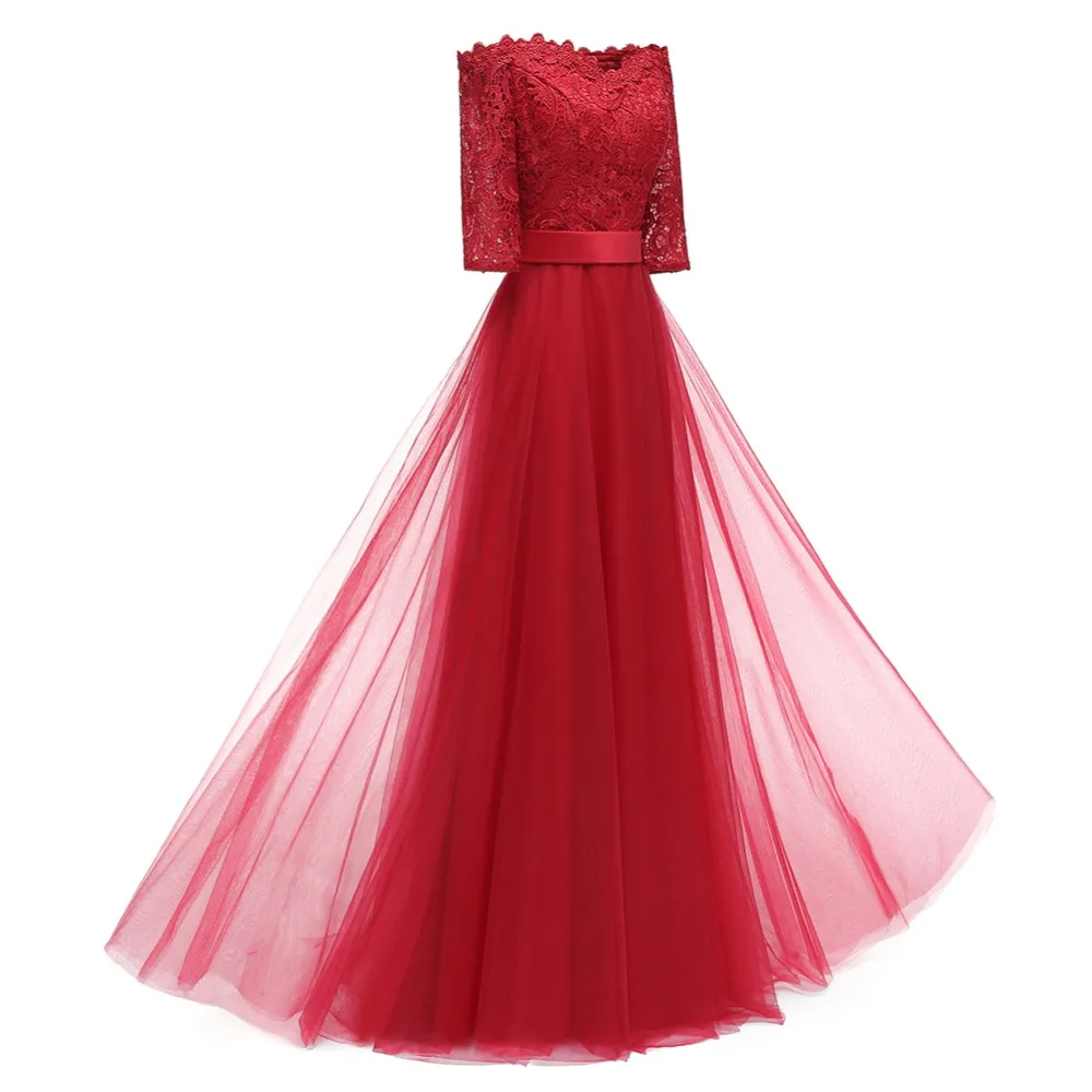 NOBLE WEISS Floor-Length Dark Red Lace Evening Dress Robe De Soiree Elegant Half Sleeve Dresses Long Prom | Свадьбы и торжества