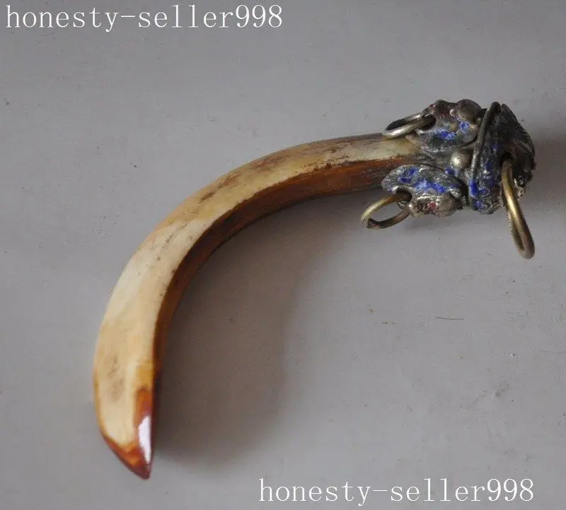 Китайская старая дикая кабана зубная перегородочная эмаль бронза животное лев